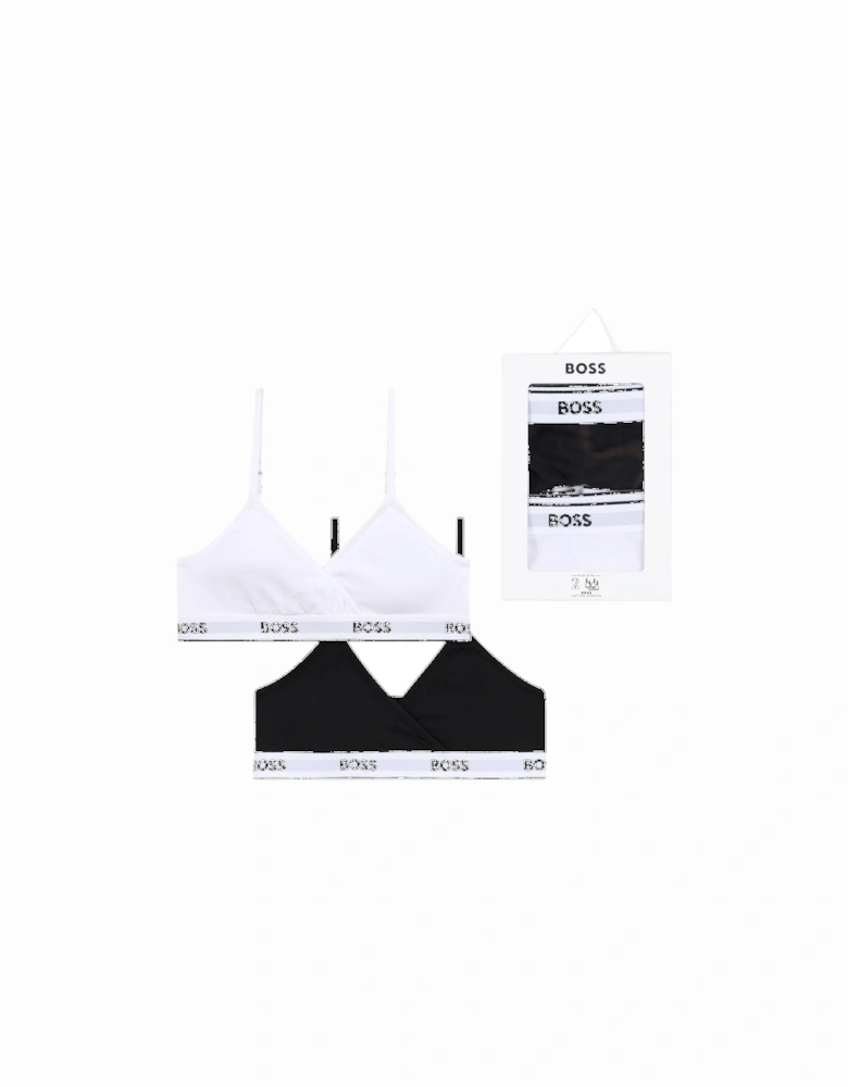 Girls 2-Pack Classic Logo Bralettes, Black/White