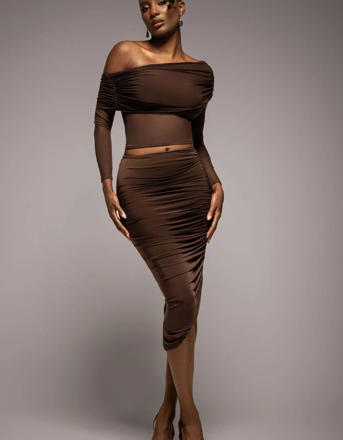 Side Gathered Asymmetric Midi Skirt, 2 of 1