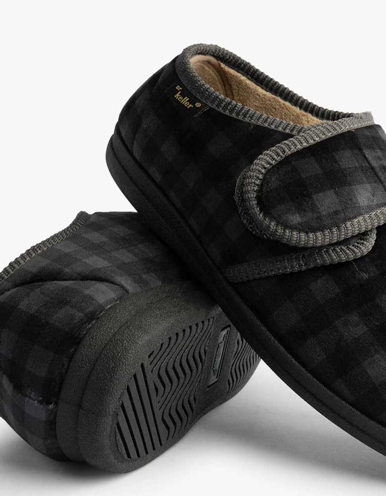 DARREN VELC Mens Touch Fasten Slippers Grey