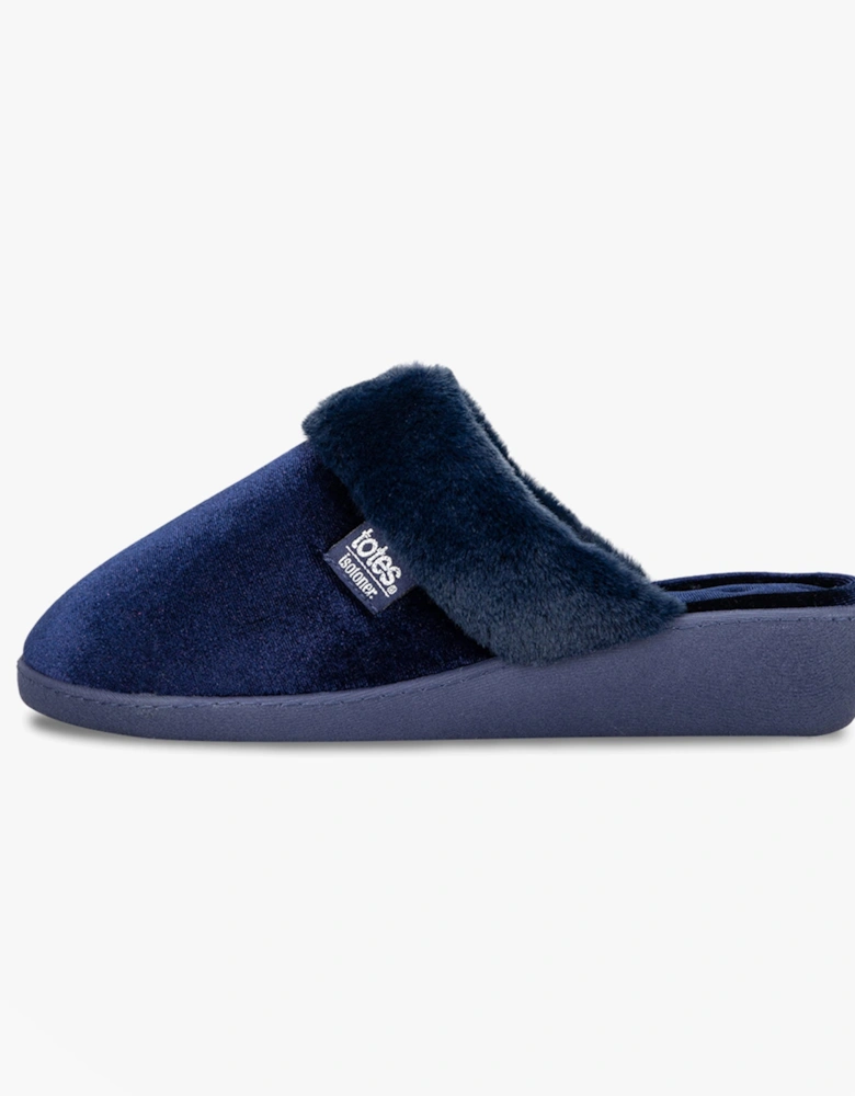 Isotoner SPARKLE VELOUR HEELED MULE Womens Mule Slippers Navy