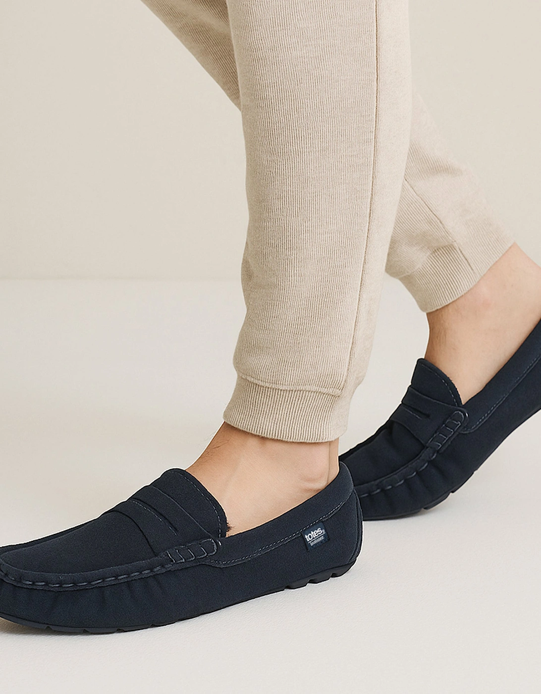 Isotoner SUEDE CLASSIC Moccasin Slippers Mens Navy