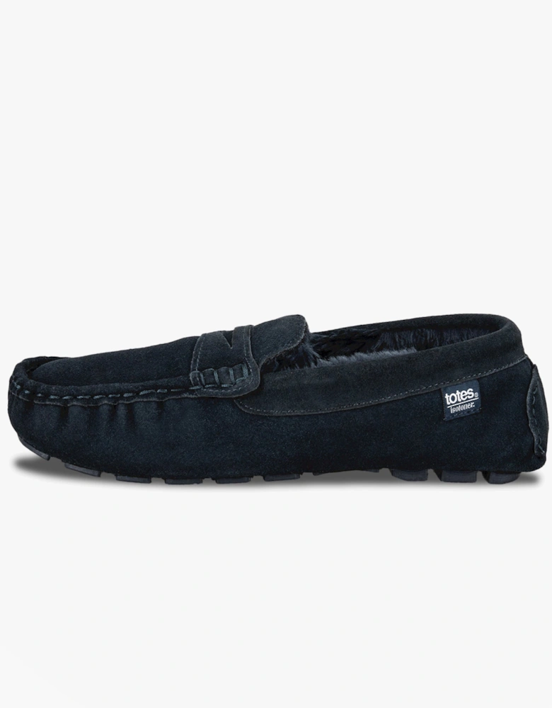 Isotoner SUEDE CLASSIC Moccasin Slippers Mens Navy