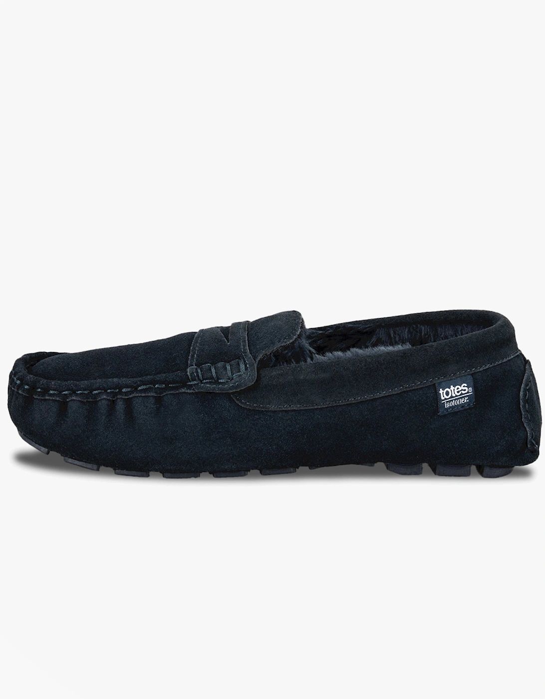Isotoner SUEDE CLASSIC Moccasin Slippers Mens Navy, 3 of 2