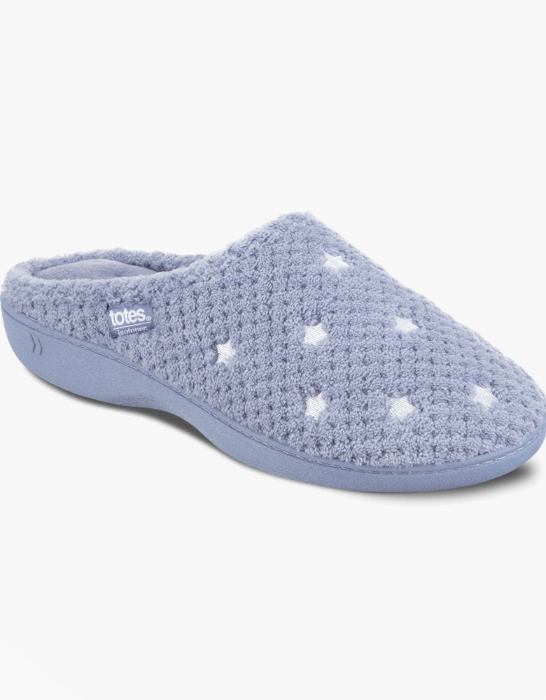 Isotoner POPCORN TERRY Womens Mule Slippers Iris Blue Star