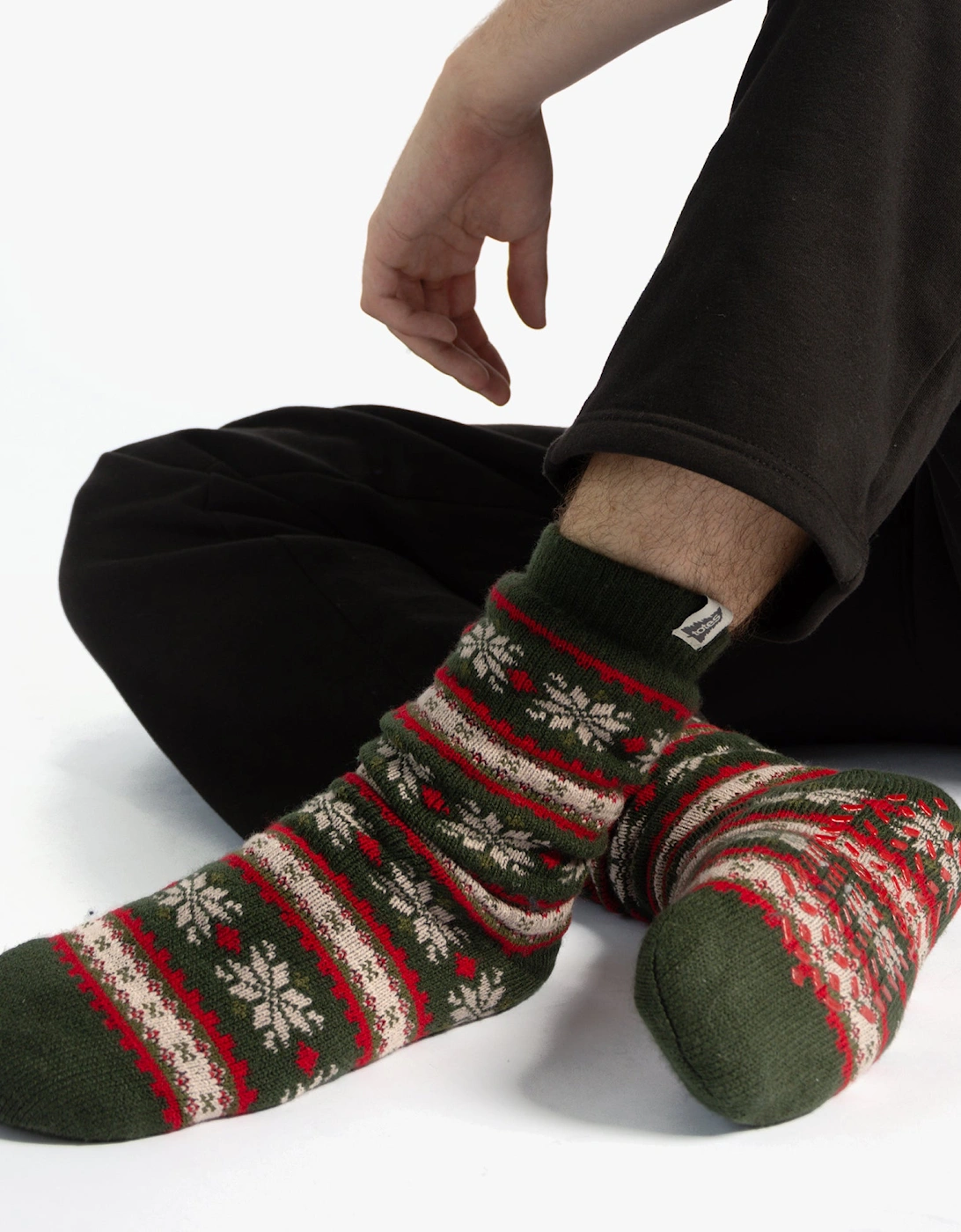 Totes Men's Red Toasties 3377 Sherpa Line Fair Isle Slipper Socks Slipper Socks Fair Isle