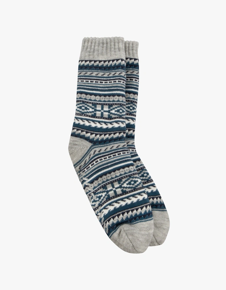Toasties SHERPA LINED FAIR ISLE Mens Slippers Socks Blue Fair isle