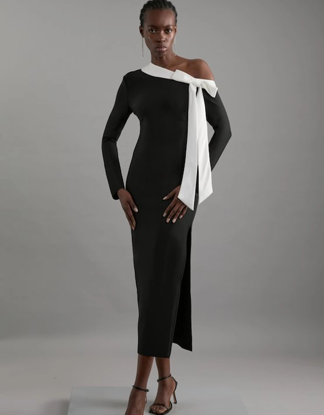 Figure Form Bandage Knit Contrast Bow Detail Maxi Dress, 5 of 4