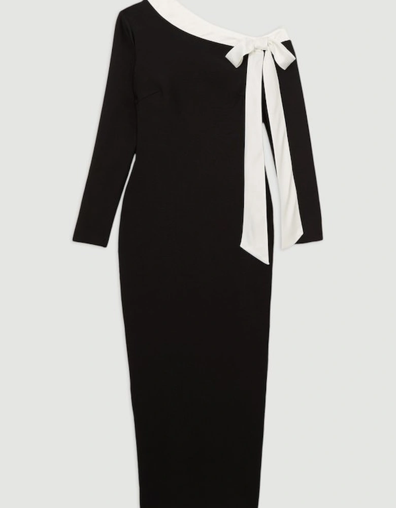 Figure Form Bandage Knit Contrast Bow Detail Maxi Dress