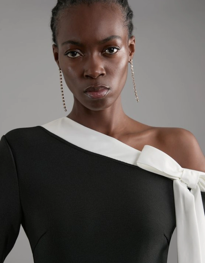 Figure Form Bandage Knit Contrast Bow Detail Maxi Dress
