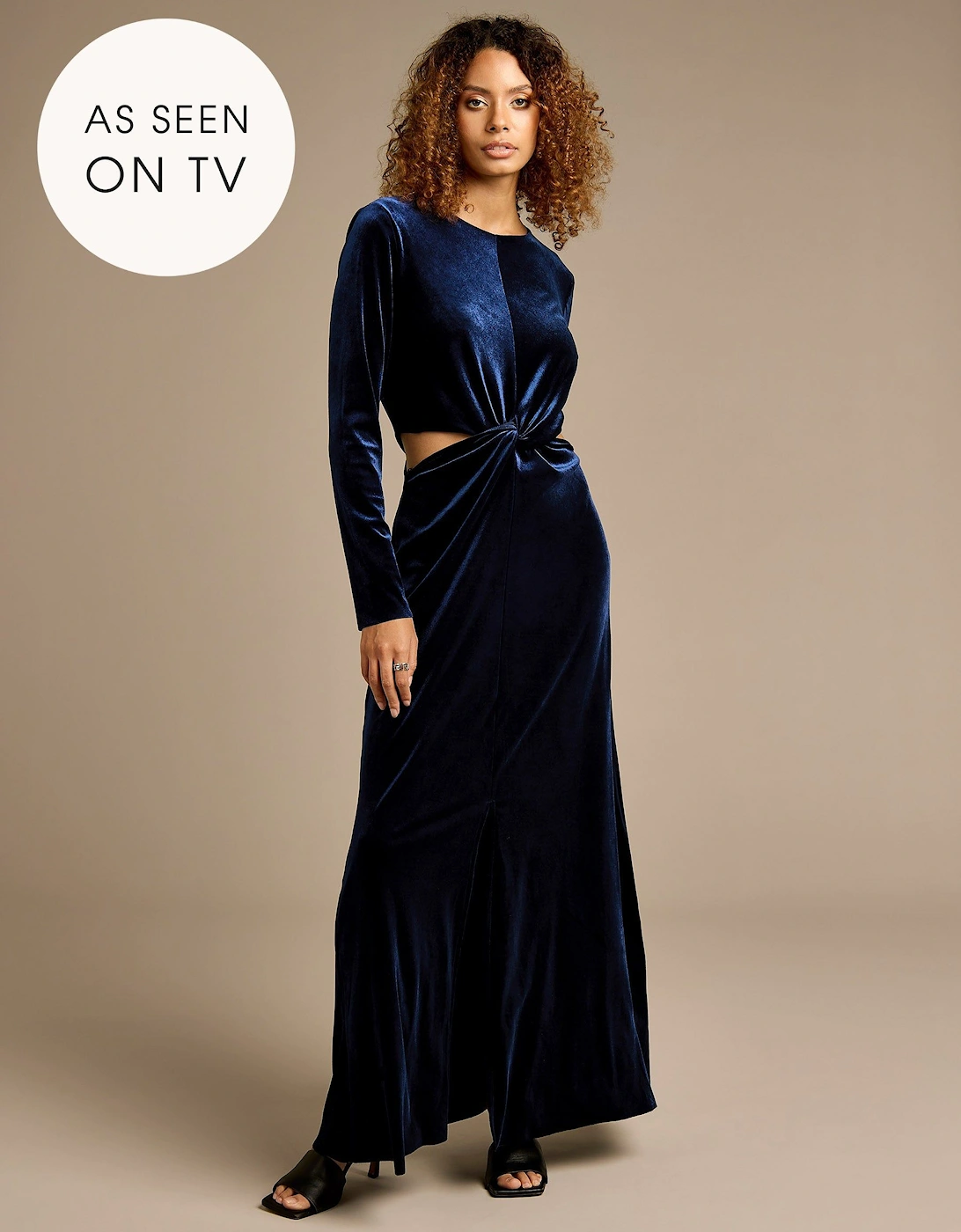 Yasmina Stretch Velvet Navy Maxi Dress, 2 of 1