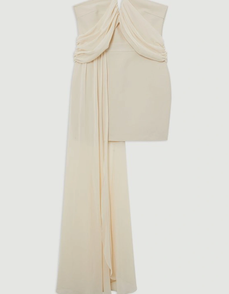 Plus Size Figure Form Bandage Knit Woven Bardot And Skirt Detail Dress