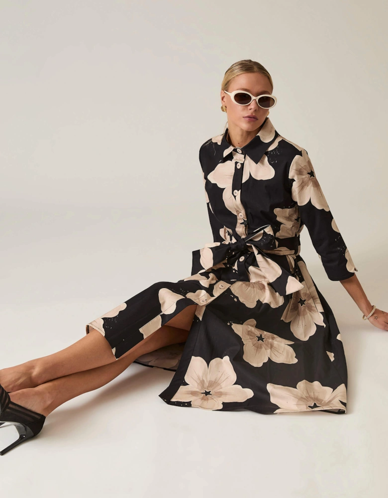 Black Flower Cotton Dress