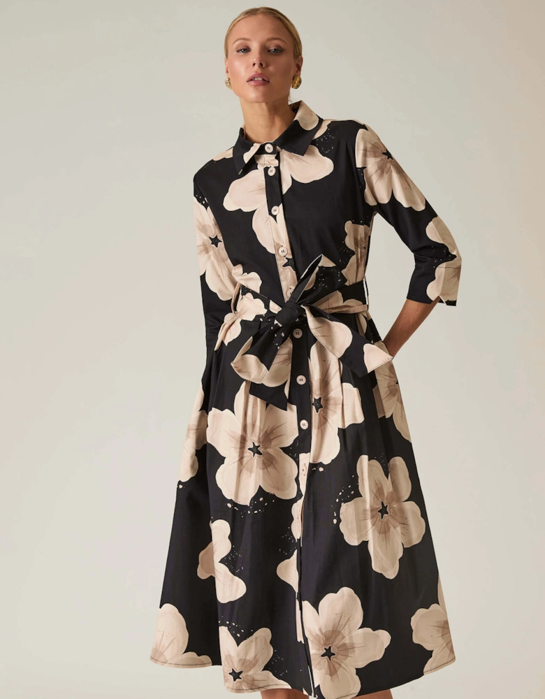 Black Flower Cotton Dress