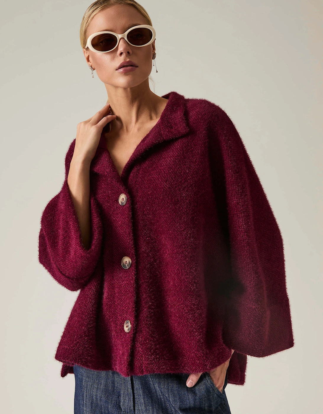 James Lakeland Women's Burgundy Batwing Jacket - Red - Size: 14