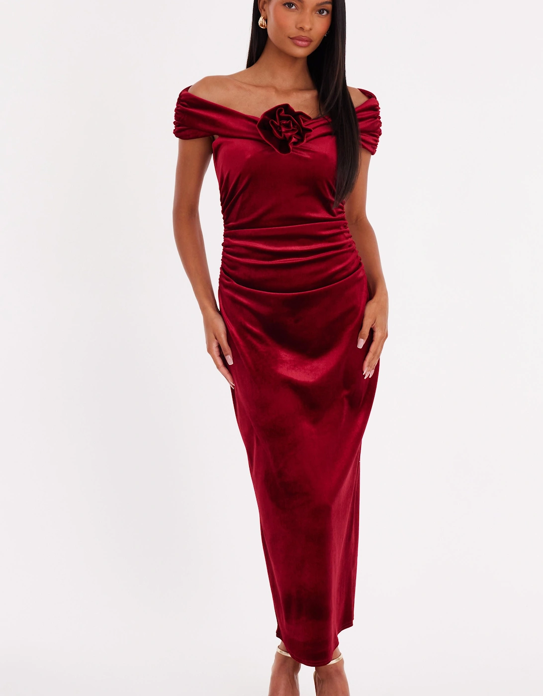 Burgundy Velvet Corsage Midi Dress, 2 of 1