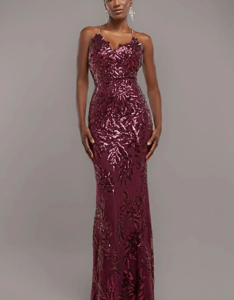 Cross Back Diamante Strap Sequin Maxi