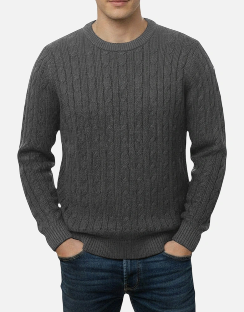 Mens Cable Knit Sweatshirt Chunky Crew Neck Pullover Cotton Winter Warm Jumper