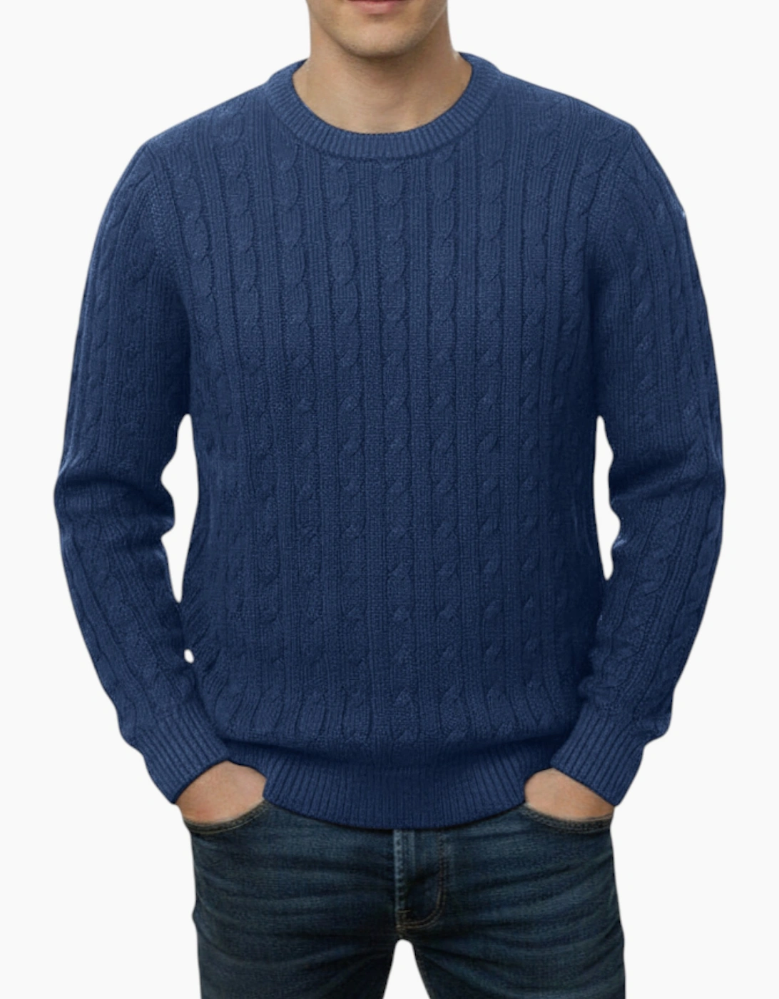 Firetrap Men's Mens Cable Knit Sweatshirt Chunky Crew Neck Pullover Cotton Winter Warm Jumper - Navy - Size: 36