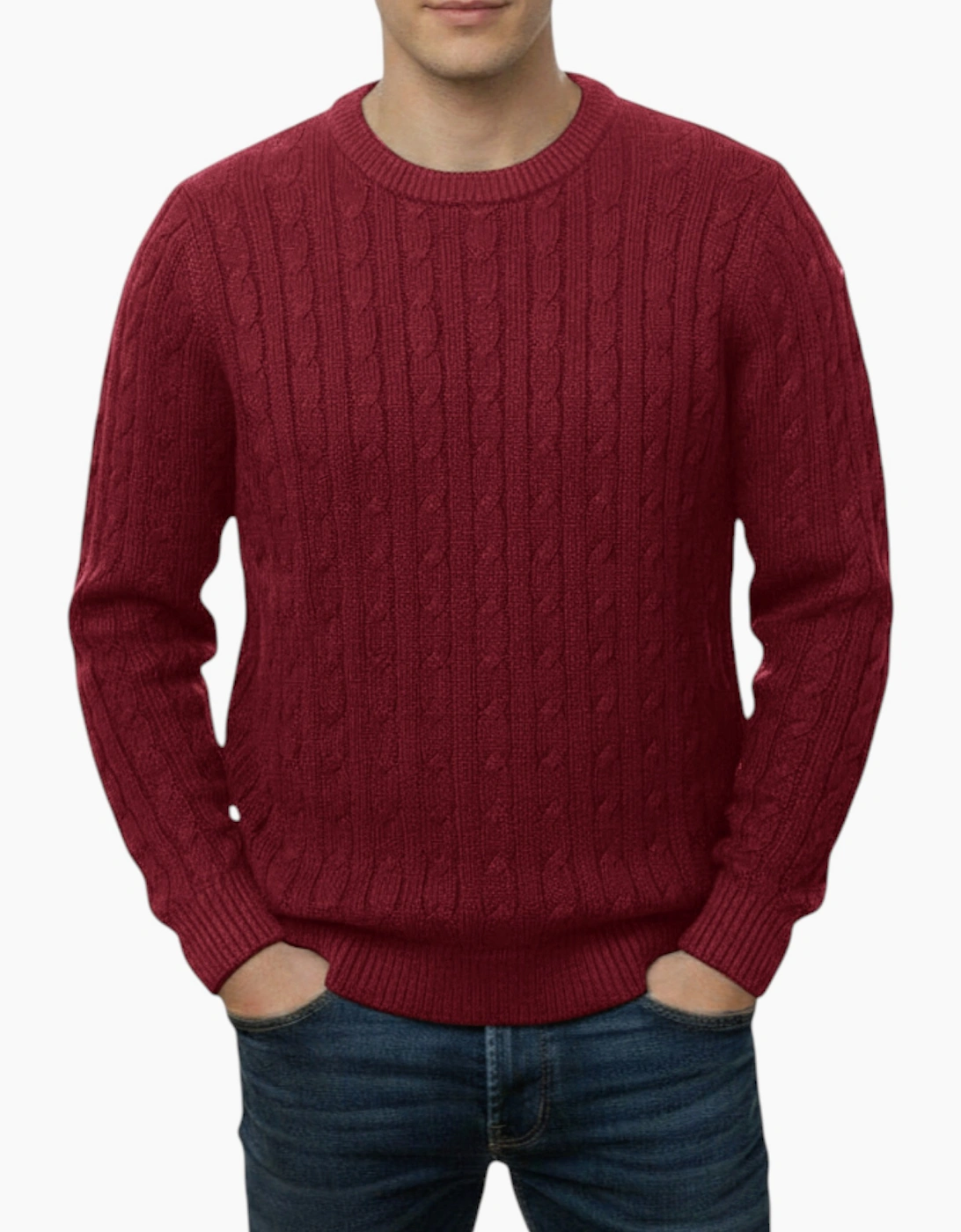 Firetrap Men's Mens Cable Knit Sweatshirt Chunky Crew Neck Pullover Cotton Winter Warm Jumper - Red - Size: 40