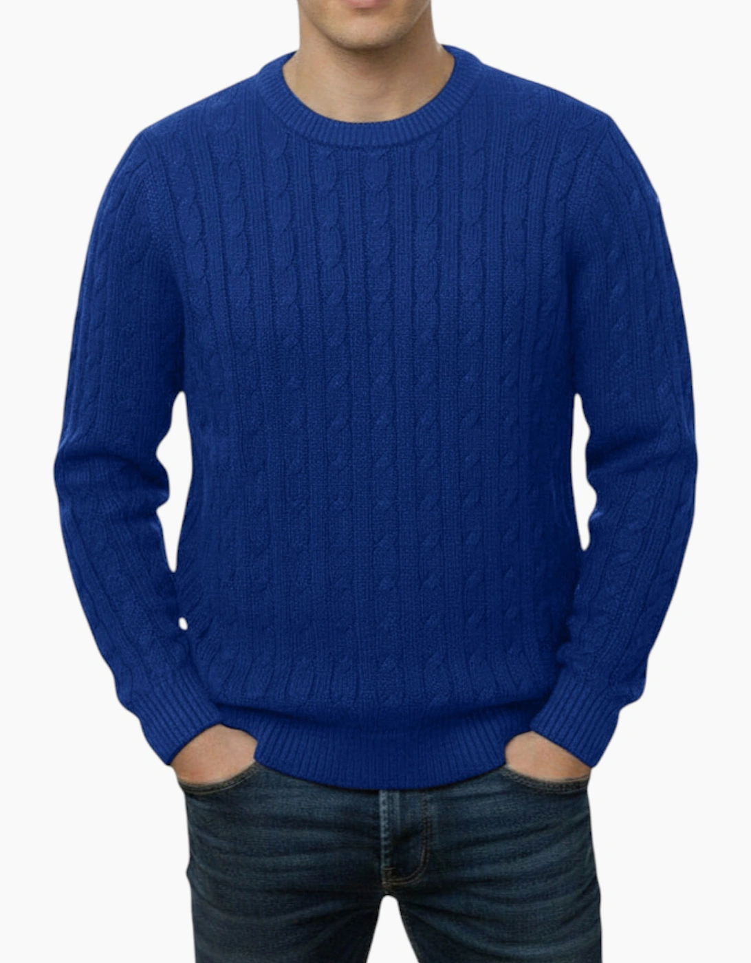 Firetrap Men's Navy Cable Knit Sweatshirt Chunky Crew Neck Pullover Cotton Winter Warm Jumper - Size: 42