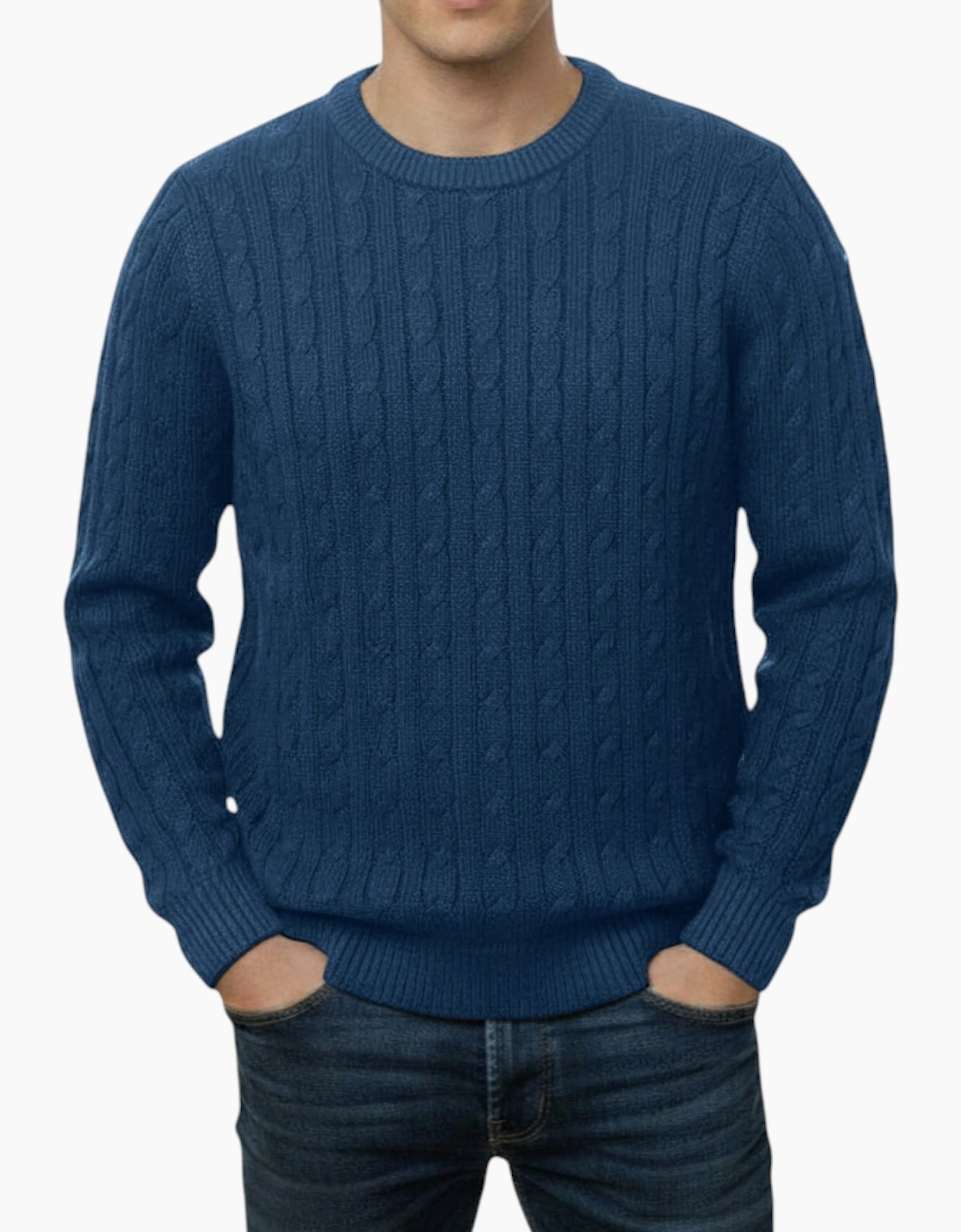 Firetrap Men's Green Cable Knit Sweatshirt Chunky Crew Neck Pullover Cotton Winter Warm Jumper - Size: 42