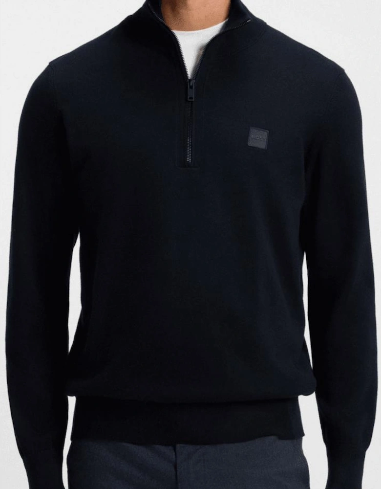 Kannobix Cashmere-Cotton Quarter Zip Navy Jumper