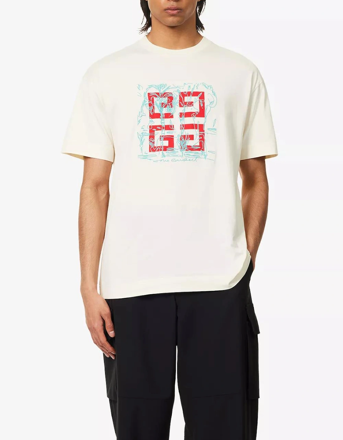 Embroidered 4G Logo Print T-Shirt in Off White