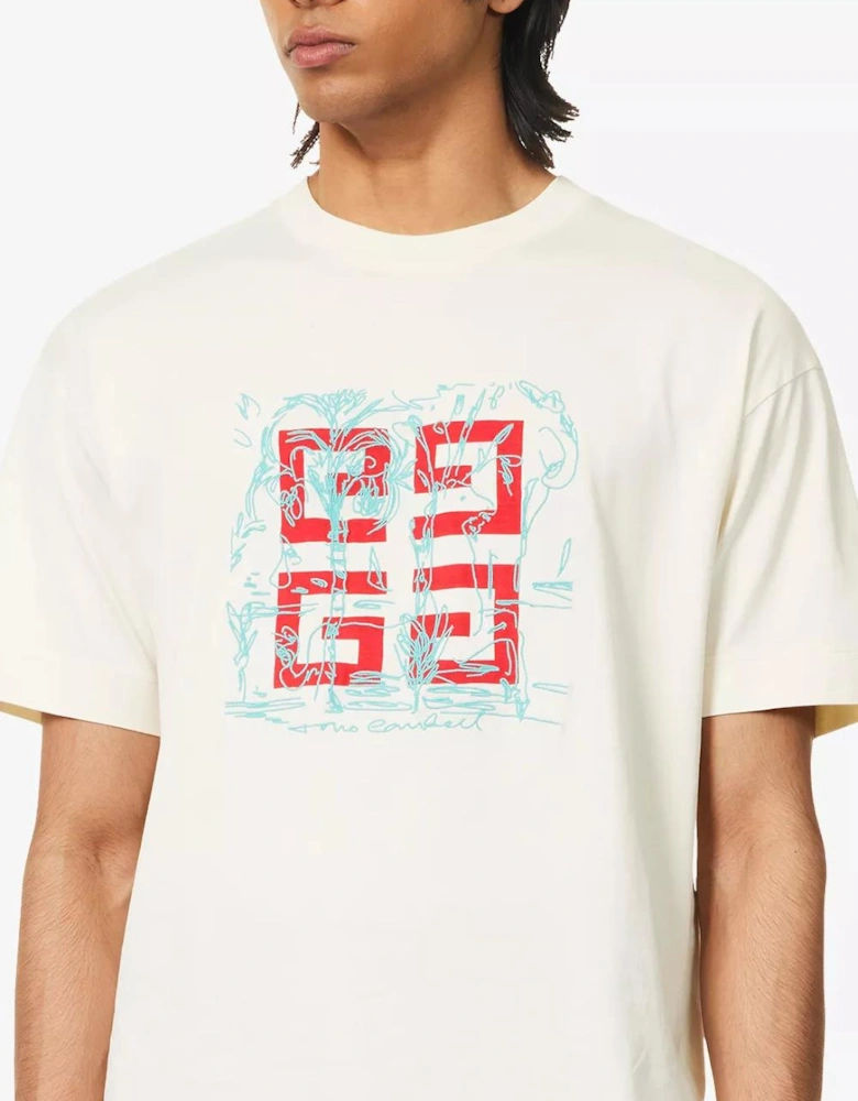 Embroidered 4G Logo Print T-Shirt in Off White