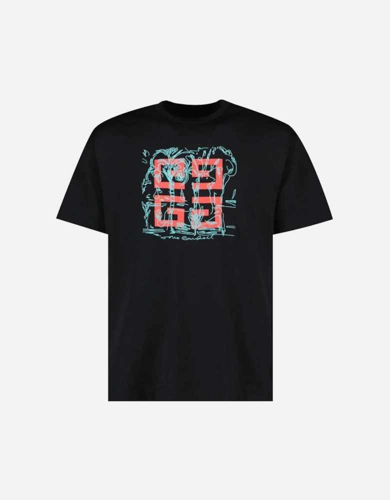 Embroidered 4G Logo Print T-Shirt in Black