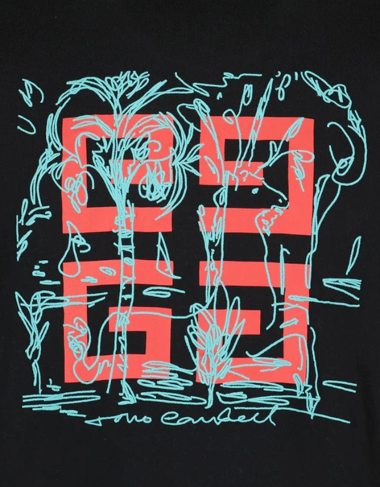 Embroidered 4G Logo Print T-Shirt in Black