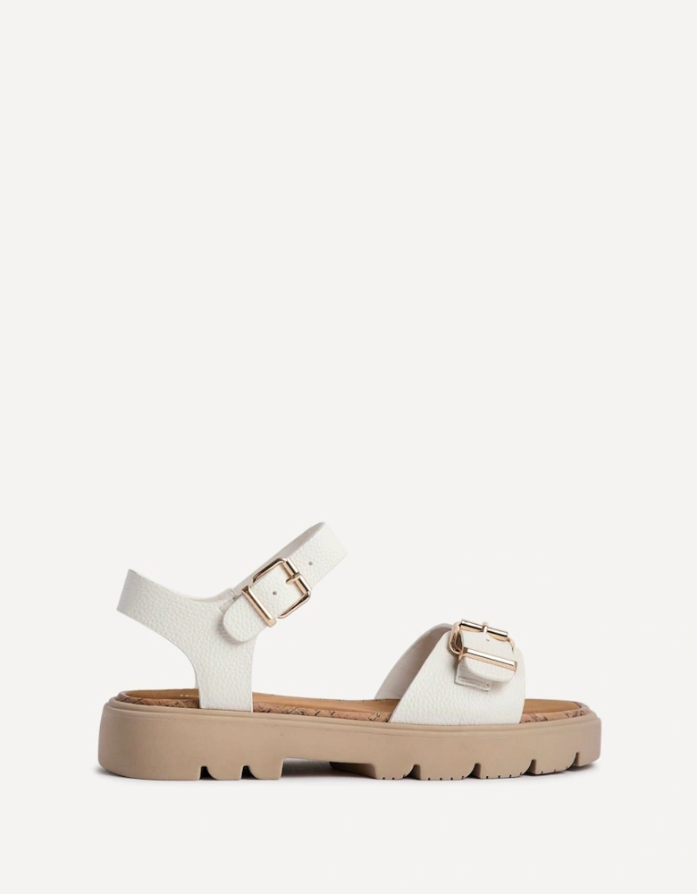 Comet White Faux Grain Leather Chunky Sandal