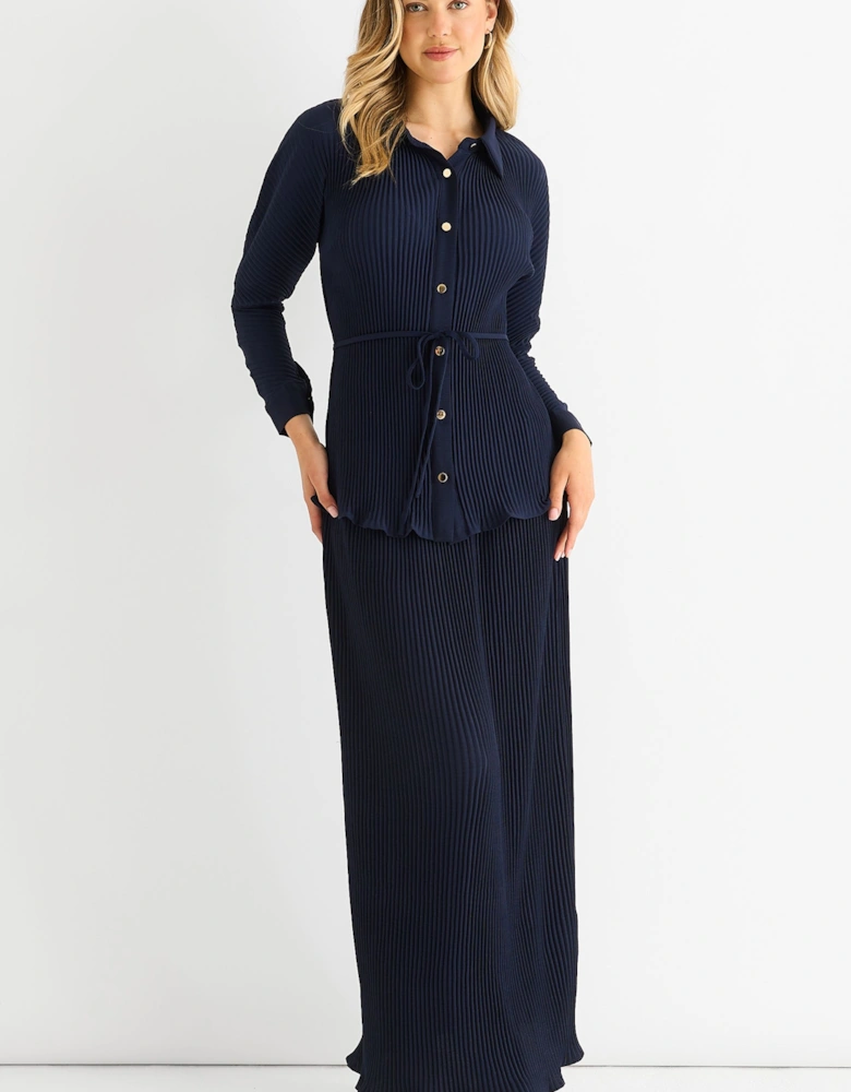 Navy Plisse Elasticated Waist Maxi Skirt