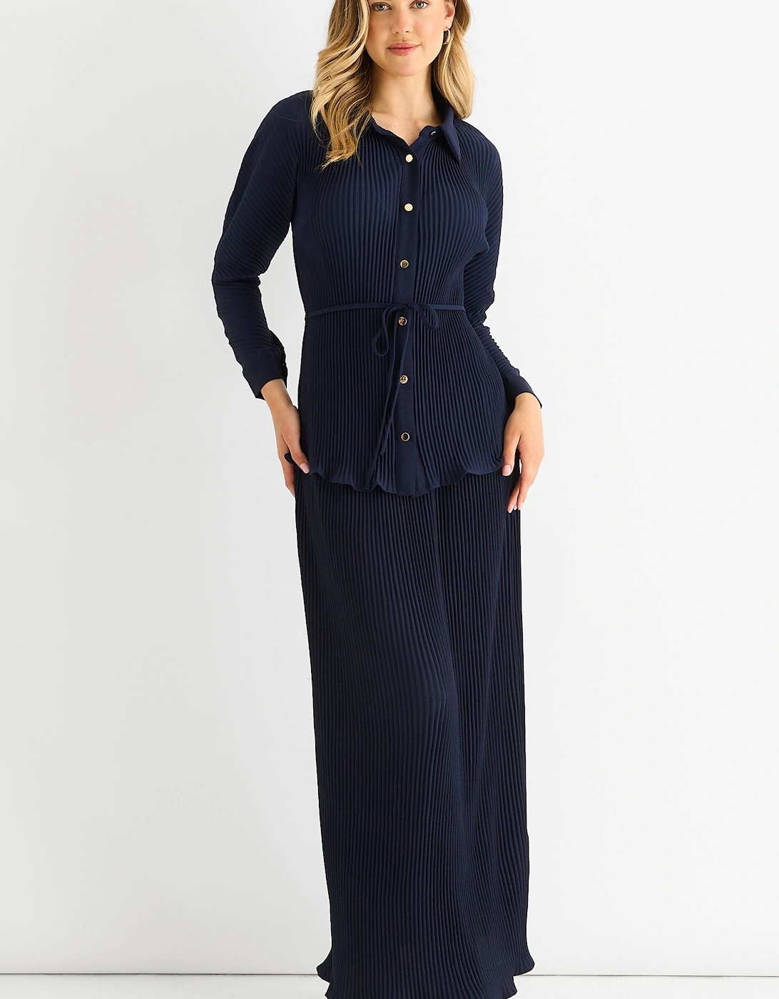 Navy Plisse Elasticated Waist Maxi Skirt, 2 of 1