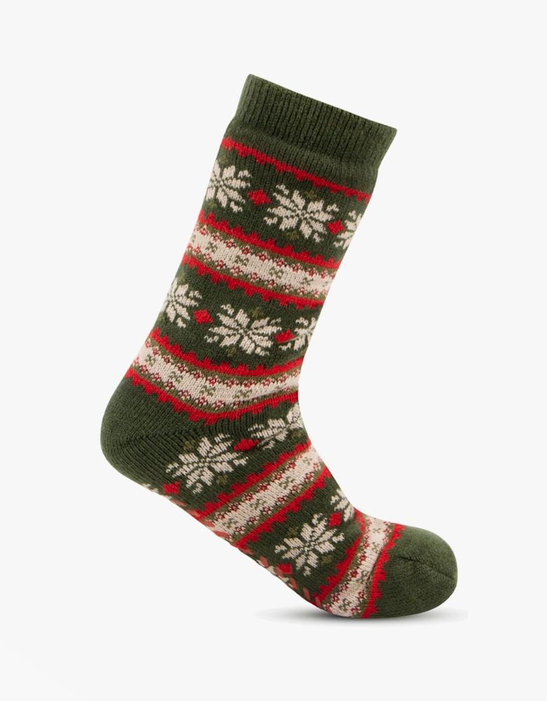 Toasties SHERPA LINED FAIR ISLE Mens Slippers Socks Red Fair isle