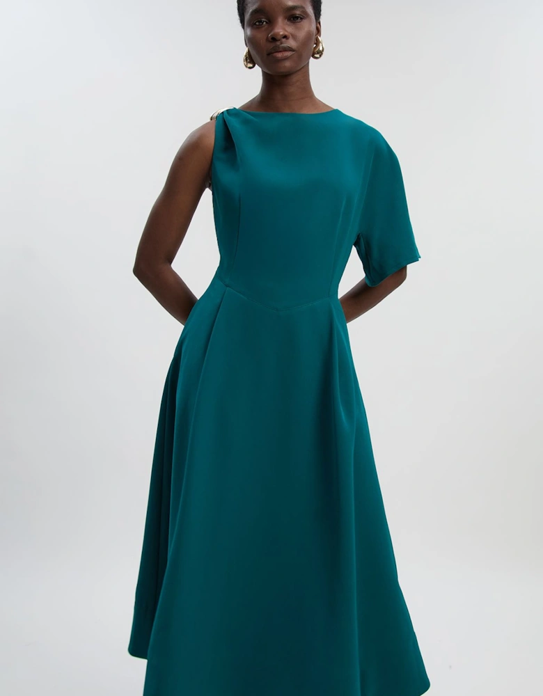 Soft Tailored Trim Detail Full Skirt Midi Dress