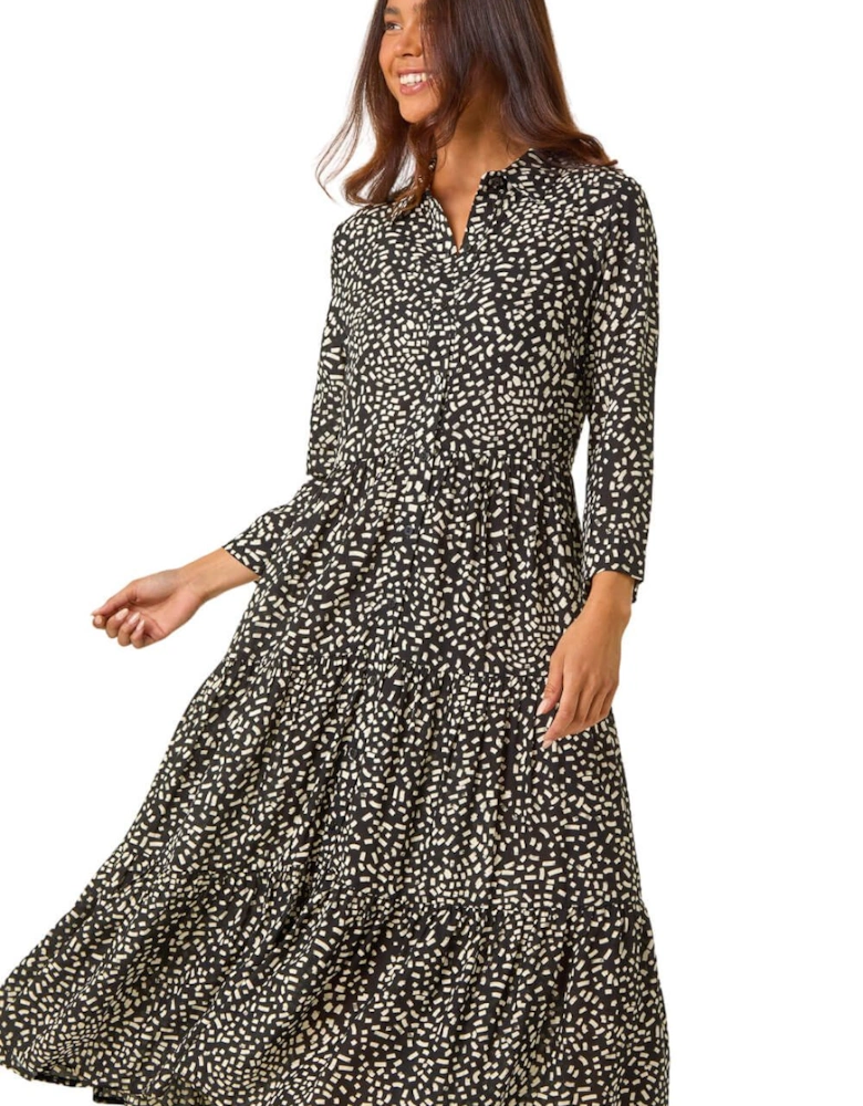 Petite Geometric Button Tiered Midi Dress