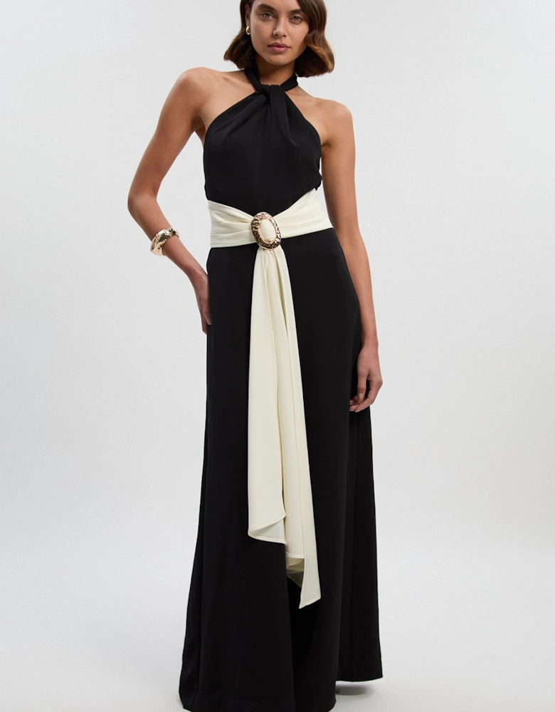 Soft Tailored Trim Detail Wide Leg Jumpsuit