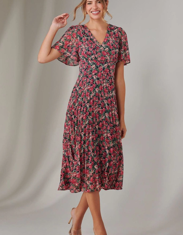 Chiffon Pleated Wrap Midaxi Dress
