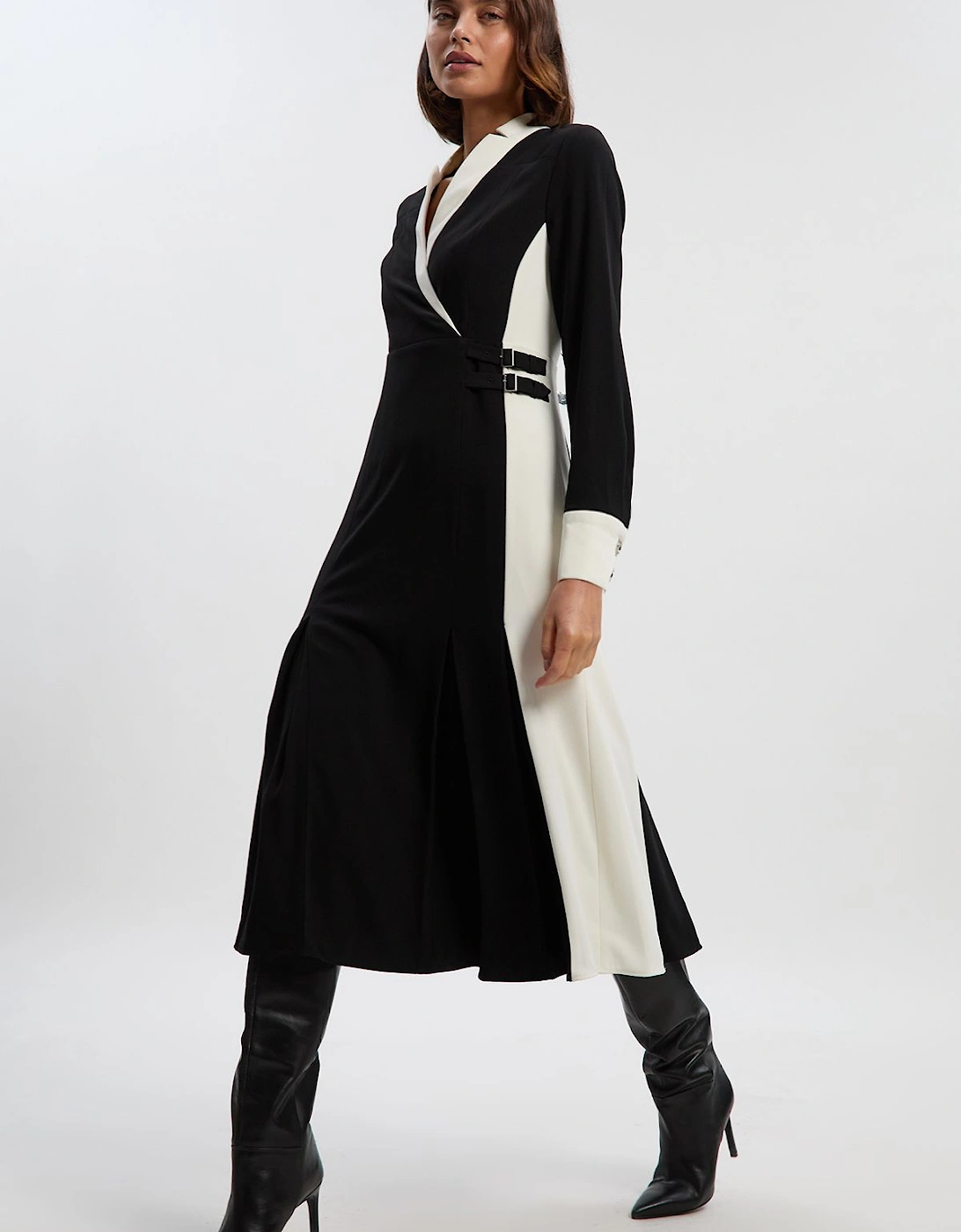 Tailored Crepe Buckle Waist Midi Shirt Dress, 2 of 1