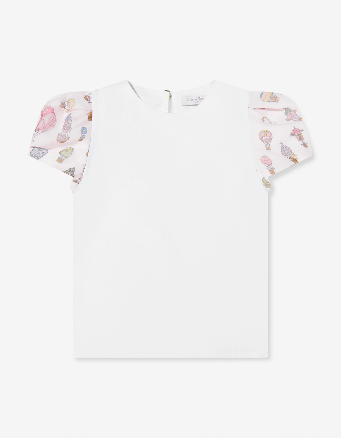 Girls Voile Choux Hot Air Balloons Puffy Sleeve Top in White, 5 of 4