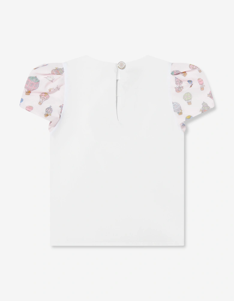 Girls Voile Choux Hot Air Balloons Puffy Sleeve Top in White