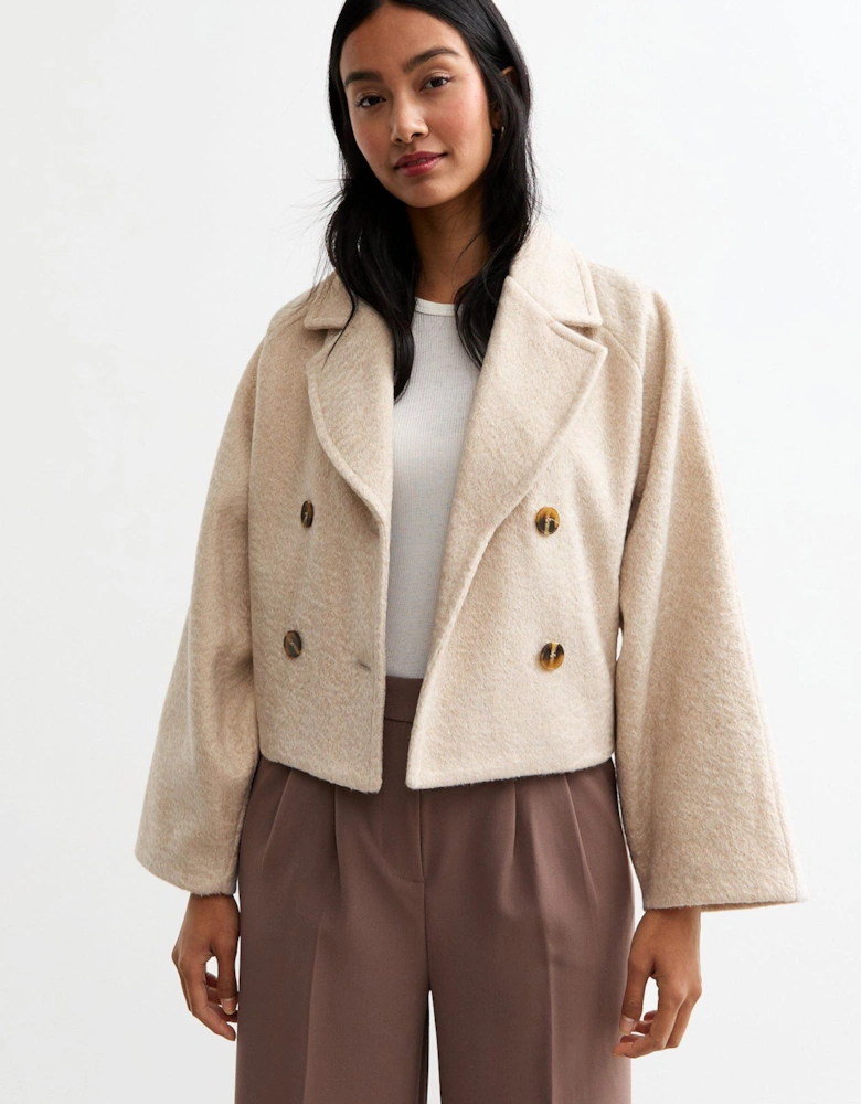 Beige Double Breast Crop Blazer