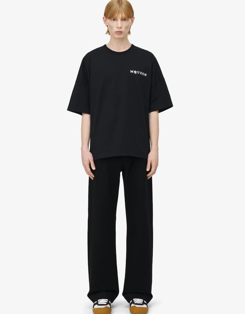 Oversized Vertical Back Logo T-Shirt in Black