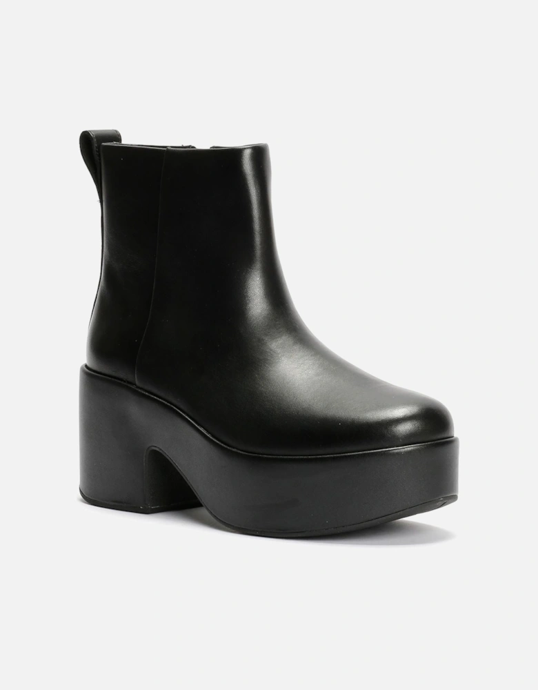 Platfforms Heeled Leather Women's Black Boots