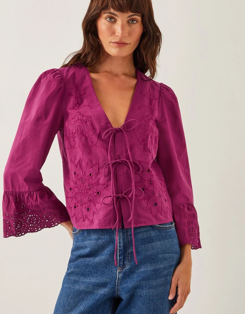 Saoirse Broderie Tie Blouse Red
