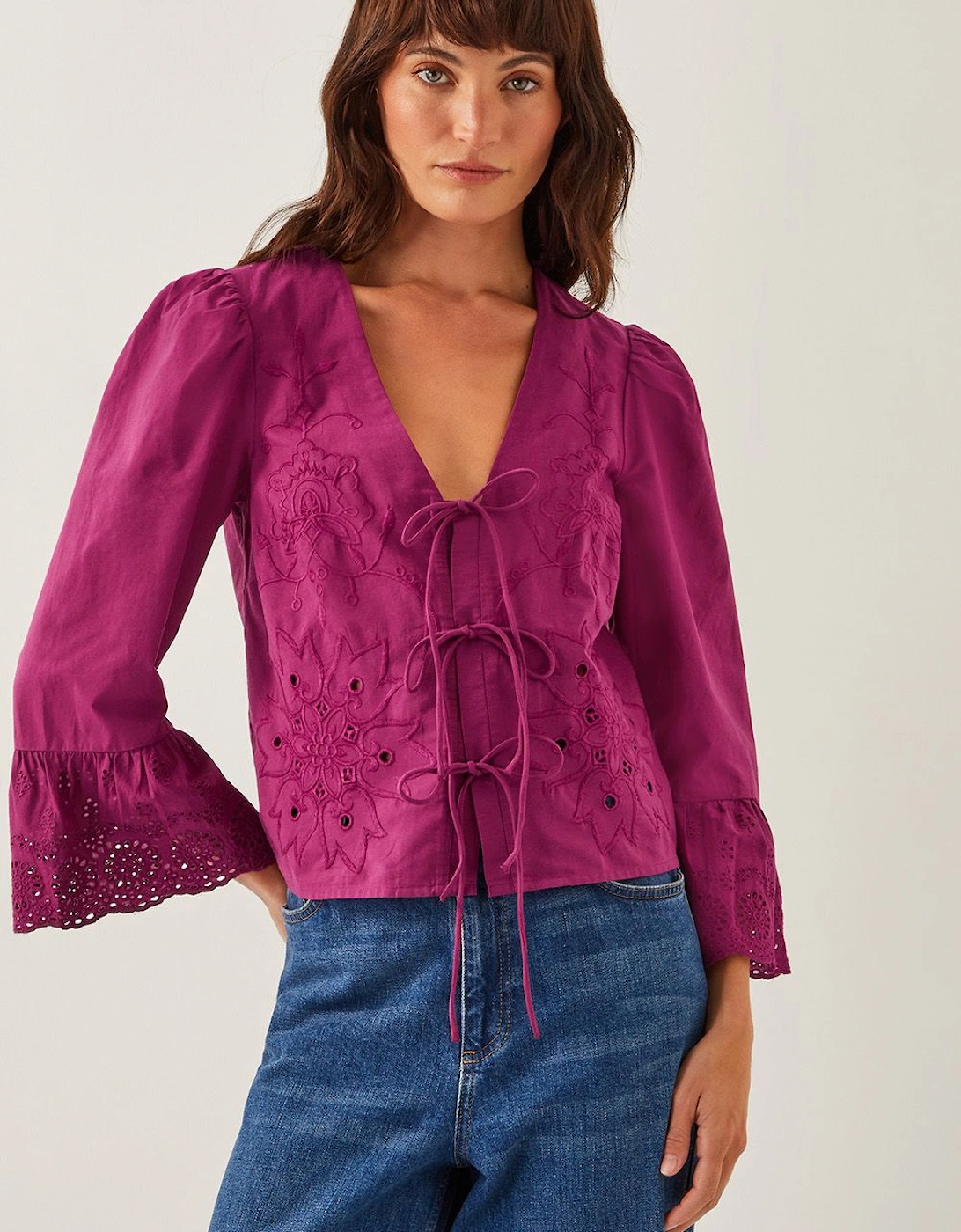 Saoirse Broderie Tie Blouse Red, 2 of 1