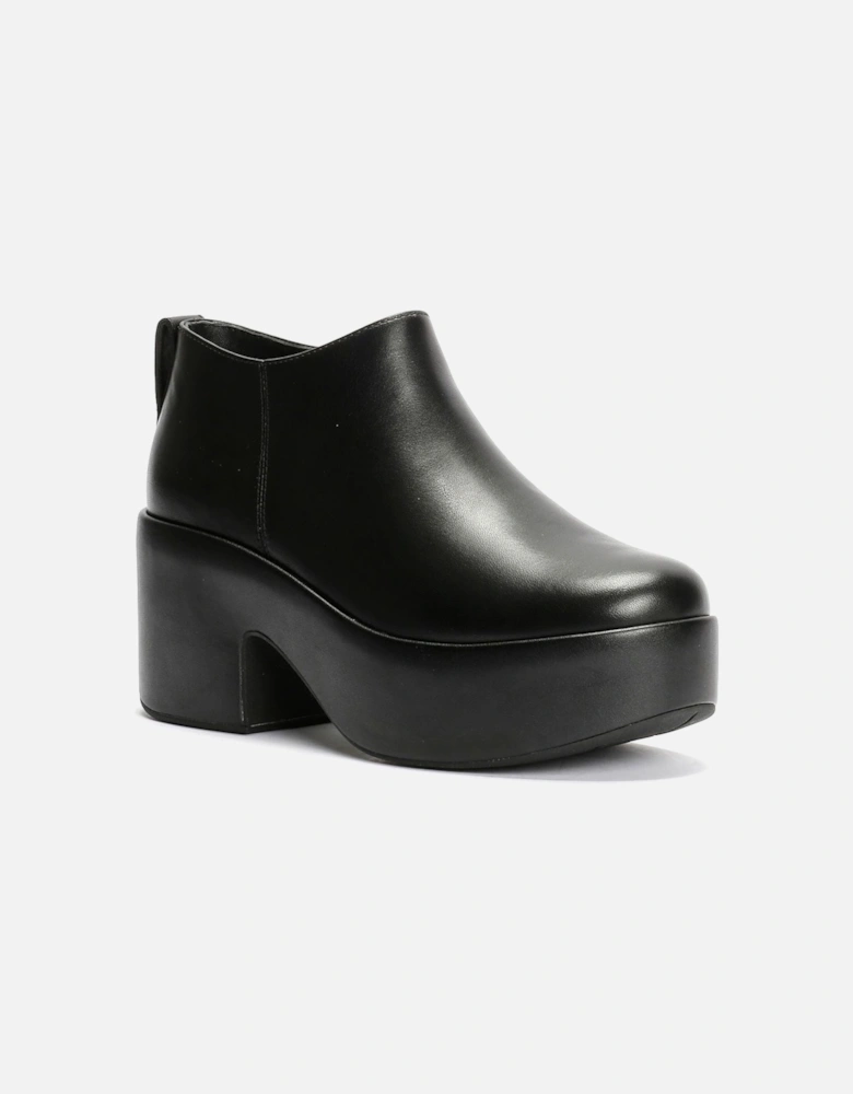 Platfforms Heeled Short Leather Women's Black Boots