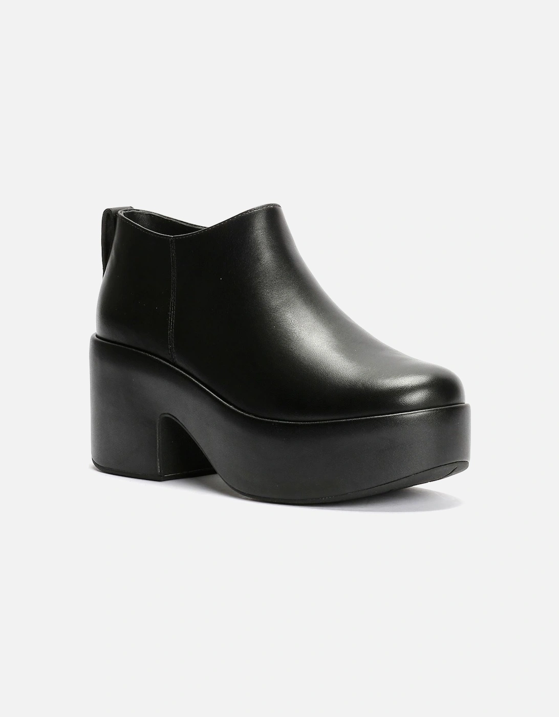 Platfforms Heeled Short Leather Women's Black Boots