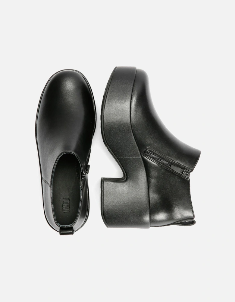Platfforms Heeled Short Leather Women's Black Boots