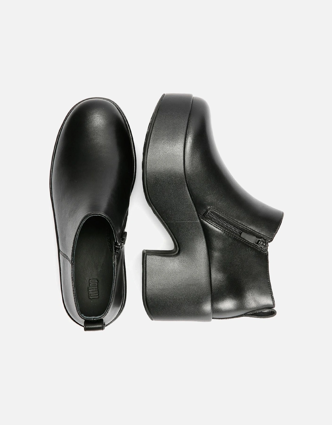 Platfforms Heeled Short Leather Women's Black Boots